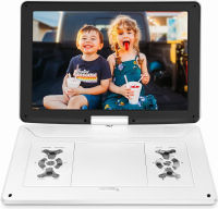 YOOHOO 17.9" Portable DVD Player with 15.6" Large HD Swivel Screen, 6 Hours Battery DVD Player Portable, High Volume Speakers, Last Memory, Support USB/SD Card/Sync TV, Region Free, White