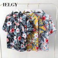 IELGY เสื้อเชิ้ตแขนสั้นพิมพ์ลายชายหาดบาง,เสื้อแฟชั่นสำหรับผู้ชาย