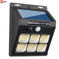 MEETYOU 112led Lampu Tenaga Surya โคมไฟแบบพกพาในตัวแบตเตอรี่ลิเธียมโคมไฟติดผนังเซ็นเซอร์ร่างกายมนุษย์อัจฉริยะ