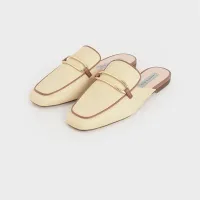 (Hot Sale)[Ready Stock] Charles and Keith New flat bottomed square slippers with metal buttons