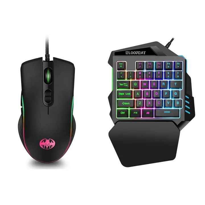 One Handed Wired Gaming Rgb Backlit Keyboard And Mouse 7200 Dpi Combo With Game Converter 0339