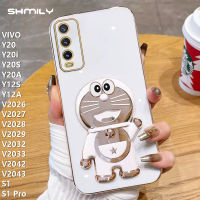 Shmily แฟชั่น Dingang เคสโทรศัพท์แมวยืนสำหรับ VIVO Y20 Y20i Y20S Y20A Y12S Y12A S1 S1 V2026 V2027 V2028 V2029 V2032 V2033 V2042 V2043โปรหรูหราเคลือบอิเล็คโทรเพลทขอบเคสโทรศัพท์ซิลิโคนนิ่มกันกระแทก