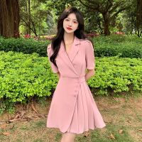 COD DSFGRDGHHHHH High-End Sense Irregular Suit Dress Women Summer 2022 New Style Waist-Tight Slimmer Look Pleated Puff Short-Sleeved Skirt