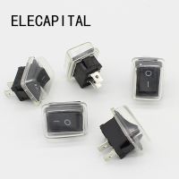 5Pcs/Lot Black Push Button Mini Switch 6A-10A 110V 250V 2Pin Snap-in On/Off Rocker Switch 21MMx15MM with waterproof cover Black