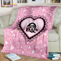 Horror. film blanket, pink ghost face blanket, screaming Flannel soft cover, terror killer light blanket, bedroom sofa