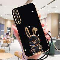 A 50 70 30s Luxury Plating Rabbit Holder Case For Samsung Galaxy A50 A70 A7 2018 A30s A21s A20 A51 A71 4g Lanyard Silicone Cover Phone Cases