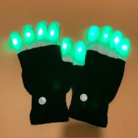 ♝⊙﹊ 2pcs/1pair LED Light Glowing Gloves Colorful Luminous Flashing Skeleton Gloves Halloween Costume Holiday Events Party Supplies