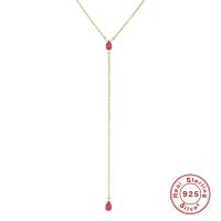 AIDE 925 Sterling Silver Simple Y-shaped Pink Zircon Pendant Necklace for Women Daily  Ladies Clavicle Chain Jewelry Accessories Fashion Chain Necklac