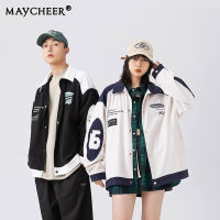 MAYCHEER   แจ็กเก็ตผ้าฝ้ายพิมพ์ลายวินเทจสำหรับแจ็คเก็ตหนาลำลองเรียบง่าย