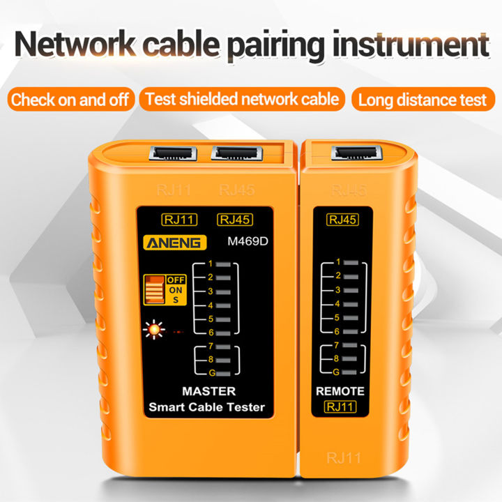 farfi-เครื่องทดสอบสายเคเบิลเครือข่าย-rj45เปิด-ปิดอเนกประสงค์แบบพกพาสองความเร็วเครื่องมือทดสอบสายโทรศัพท์-utp-lan-cat5-rj11ใช้ในบ้านสาย-lan-ได้อย่างแม่นยำ