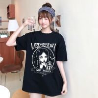 Harajuku Women T Shirt Goth Punk Wednesday Print Graphic Tumblr Short Sleeve T-shirts Female 90s Summer O-Neck Y2k Clothes Tops