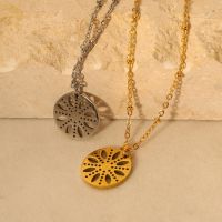 [COD] and net red hollow lotus titanium steel necklace fade simple all-match round pendant collarbone chain wholesale