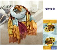 Hot sell 2023 digital printing scarf imitation cashmere oil painting shawls long tassels towel warm scarf restoring ancient ways sales