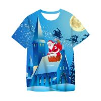 Mens and Womens Fashionable Christmas T-shirts, Santa Claus Snowman Short Sleeve T-shirts, Holiday Party T-shirts