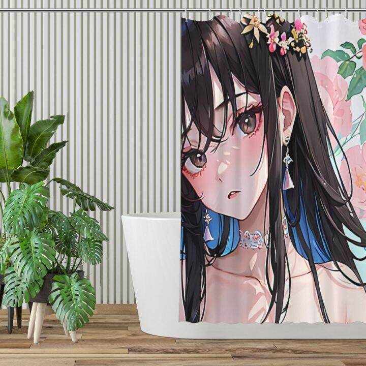 cute-black-haired-anime-girl-bathroom-shower-curtains-anime-girl-waterproof-partition-curtain-designed-home-decor-accessories