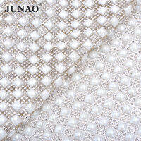 JUNAO 24*40cm 3mm Self Adhesive White Pearl Beads Rhinestone Mesh Trim Pearl Applique Crystal Fabric Strass Ribbon for Crafts