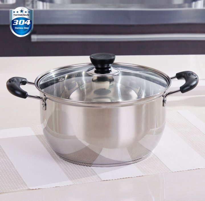 CPS Stainless Steel Cooking Pot Stockpot With Glass Lid Double Handles ...