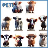 PETIHOME ทำจากไม้ เครื่องประดับวัวการ์ตูน น่ารักน่ารักๆ มินิมินิ ของตกแต่งวันคริสต์มาส 3D รูปปั้นวัวไม้ คริสมาสต์