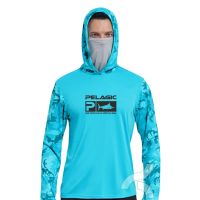 Pelagic Fishing Shirt Mens Outdoor Summer Long Sleeve Hoodie UPF 50 T-shirt Tops Sun UV Protection Face Mask Fishing Clothes