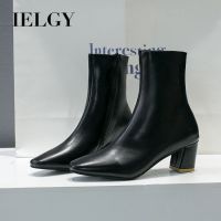 IELGY [Size 35-39] Martin boots female whiteBlackankle boots with square toe low heeled