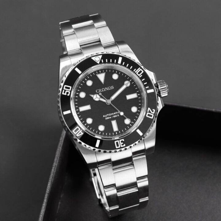 Cronos Sub Diver Men Watch No Date NH35 Sapphire Cyclops Ceramic Bezel