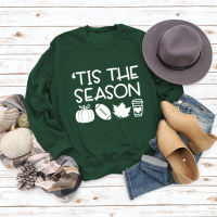 [COD] สวมหัวคอกลมเสื้อสปอตหลวมสไตล์ยุโรปและอเมริกาแขนยาว TIS THE SEASON พิมพ์เสื้อกันหนาว