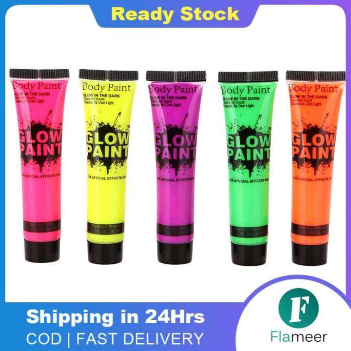 Flameer 5Pcs GLOW IN THE DARK Neon Paints for Face & Body Painting