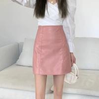 Heydress  autumn high waist Skrit PU faux leather women skirt pink yellow black green blue zipper mini skirt women