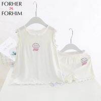 เสื้อ FORHERFORHIM,สาว,เด็ก,เสื้อใส่อยู่บ้านฤดูร้อน,แขนสั้น,Modert,ชุดนอนเด็ก,FH4048สองชิ้น