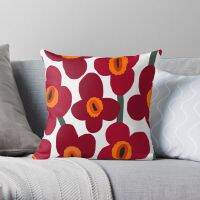 Marimekko ผ้าคลุมหมอนผ้าฝ้ายพิมพ์ลายสองด้านสีแดงสีส้มและสีเขียวลายสวนแบบเดนมาร์กสมัยใหม่ปกหมอนอิงสี่เหลี่ยมของตกแต่งโซฟาบ้านปลอกหมอน