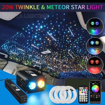 20W Meteor Twinkle Starry Sky Car Star Ceiling Lamp Roof Led Fiber Optic Light Music Sensing Ambient Light Double Color Control
