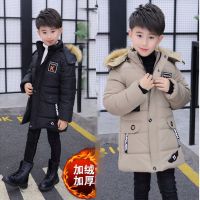 4 6 8 10 12 14 Years Big Boys Jacket Autumn Winter Plus Velvet Warm Teen Kids Jackets Fashion Mid-Length Zipper Hooded Boys Coat