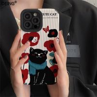 Korea Style Cute Cat Phone Case For iPhone 14 13 Pro Max 11 12 Pro 7 8 Plus X XS Max XR Shockproof Oil Painting Case Back Cover Drawing Painting Suppl