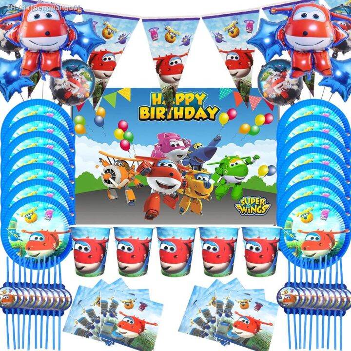 super-wings-boy-birthday-party-decoration-disposable-plate-jett-aluminum-film-balloon-cartoon-jet-aircraft-baby-shower-supplies