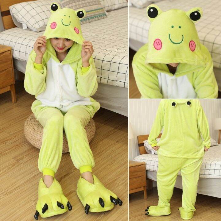 สัตว์-kigurumi-กบ-การ์ตูน-onesies-ผู้หญิง-ผู้ชาย-ชุดนอนอะนิเมะ-เครื่องแต่งกาย-สําหรับผู้ใหญ่-ชุดนอน-ผ้าสักหลาด-บอดี้สูท-one-piece