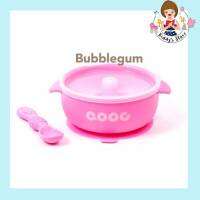 Qooc Bowl Suction ชามซิลิโคน ดูดโต๊ะ พร้อมช้อน สีชมพู