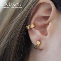 eManco Stainless Steel Ear Clip Earring Buckle Women 39;s Geometric Metal Gold Color Trend Fashion Punk Hip Hop Jewely 11MM/13MM