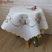 Home Decorative White Color Handmade Satin Cutwork Embroidered Stand Cabinet Cover Creative Butterfly Tablecloth