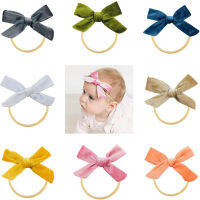 30PcsLot Hand Tied Velvet Bow Knot With Nylon Headbands Girls Soft Head Bandage Hairband Toddler Spring Summer Hair Accessorie