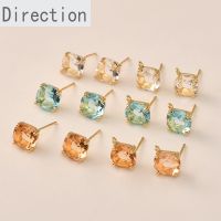 [HOT ZUQIOULZHJWG 517] 14K Gold Copper Color Preserving Square Multi Faceted With Hanging Rhinestone Ear Acupuncture Diy Jewelry Material Accessories