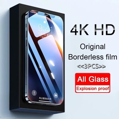กระจกนิรภัยกันรอยหน้าจอ 4K HD 3 ชิ้น สําหรับ iphone 14 15 13 11 12 14 PRO Max 7 8 X XR Max