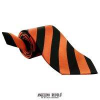 ANGELINO RUFOLO Necktie(NTN1750-ทาง021) เนคไทผ้าไหมทออิตาลี่ 100% คุณภาพเยี่ยม ดีไซน์ Stripe Pattern สีเทา/ชมพู/ส้ม