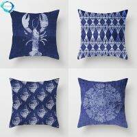 【hot】❁ Fashion blue Tie pillowcase Shrimp crab fish print Pillowcase Office decor Sofa cushion