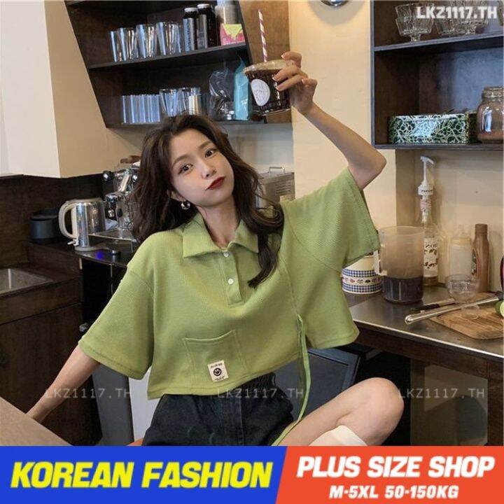 plus-size-เสื้อผ้าสาวอวบ-เสื้อยืดสาวอวบอ้วน-ไซส์ใหญ่-ผู้หญิง-เสื้อยืดโปโล-ทรงหลวม-แขนสั้น-คอปก-ฤดูร้อน-สไตล์เกาหลีแฟชั่น-v728