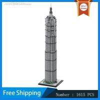 โมเดลตึกระฟ้า MOC บล็อกตัวต่อ Jin Mao Tower 1: โมเดลตึกระฟ้าขนาด800อิฐทำด้วยตนเองสติ๊กเกอร์สถาปัตยกรรมสมัยใหม่ถนนจำลองของขวัญคริสต์มาส