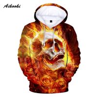 Novelty Skull Hoodies Men Hoodie Sweatshirts Full Print Fire Skull Hooded Mens Polluvers Hoody Pullovers Jacket Hoddie