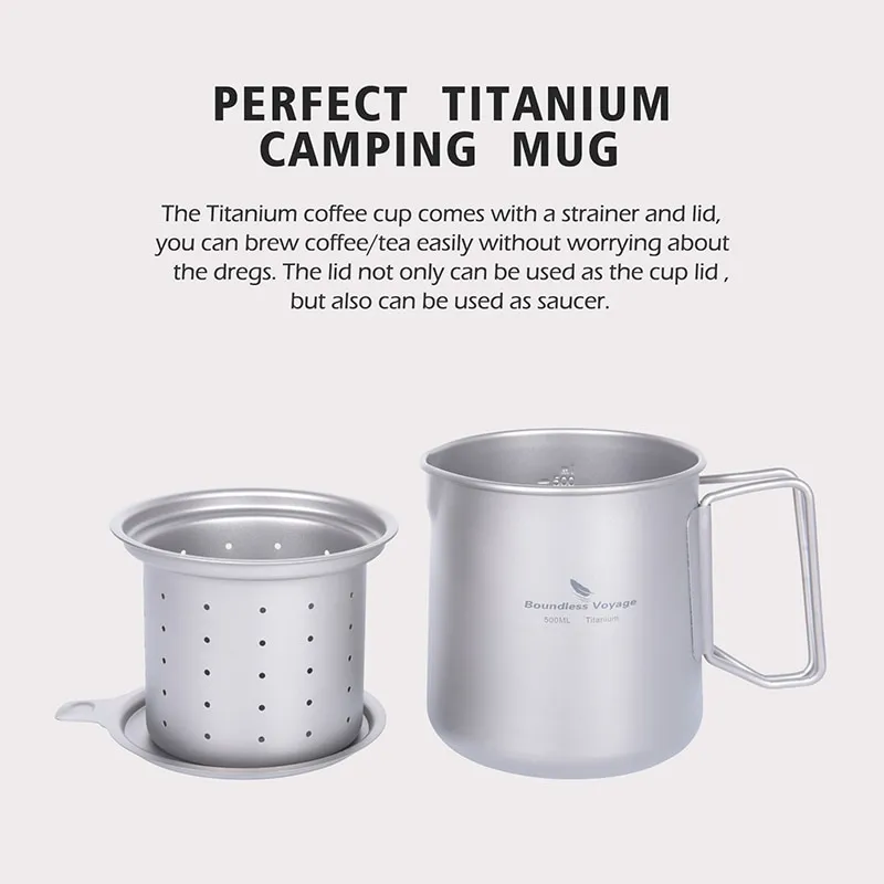 Tea　Boundless　Lazada　Voyage　Foldable　Lid　Maker　Handles　Outdoor　500ml　Ultralight　faly　Coffee　Filter　with　PH　Titanium　Camping　with　Mug