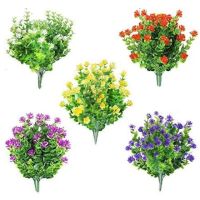 15 Bundles Outdoors Artificial Flowers Faux Plastic Greenery UV Resistant Shrubs Plants for Indoor Vase Outside Hanging