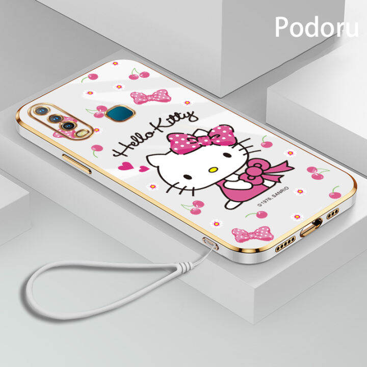 เคส-vivo-y17-y15-y3-y12-u3x-u10-y15-2020เรียบง่ายสุดหรูชุบทองเคสโทรศัพท์-hello-kitty-กรอบซิลิโคน-tpu-แบบนิ่ม