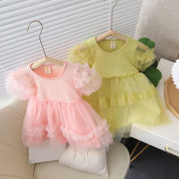 JOJOS ADVENTURE Korean Style Childrens Clothing Dress Girls Puff Sleeve Puffy Tulle Skirt 2023 Summer New Shu Sweet Baby Princess Dress